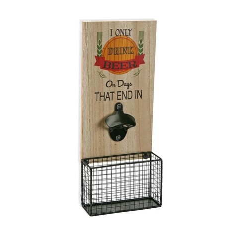 Desfacator sticle cu suport pentru capace si agatatoare, Versa, Madera, 15 x 35.5 cm, lemn MDF/metal/plastic