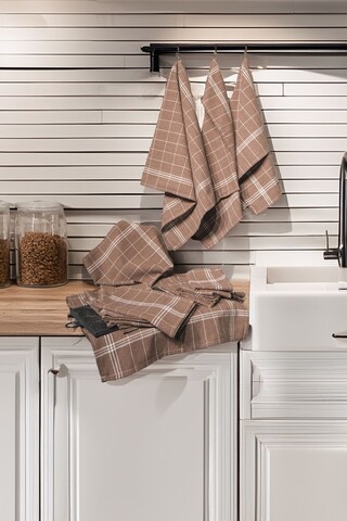 Set prosoape de bucatarie, Hermia, 219CFK1202, Dimensiune: 50 x 70 cm (10 bucăți), Maro/Alb