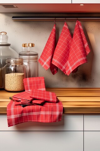 Set prosoape de bucatarie, Hermia, 219CFK1203, Dimensiune: 50 x 70 cm (10 bucăți), Rosu/Alb