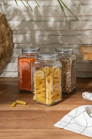 Set recipiente cu capac, Hermia, 238PLN1305, Dimensiune: 8,5 x 8,5 x 16,5 cm / 820 ml (3 bucăți), Argintiu