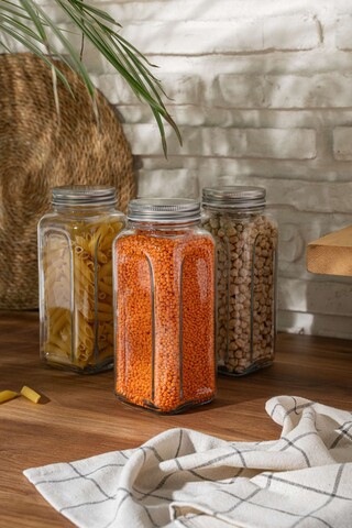 Set recipiente cu capac, Hermia, 238PLN1306, Dimensiune: 8,5 x 8,5 x 20 cm / 980 ml (3 bucăți), Argintiu