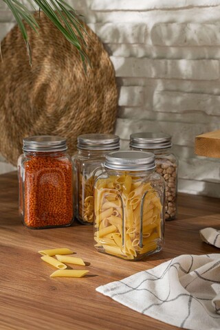 Set recipiente cu capac, Hermia, 238PLN1307, Dimensiune: 8,5 x 8,5 x 14 cm / 660 ml (4 bucăți), Argintiu
