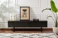 Comoda TV, Nordure, Serenity, 180x50x30 cm, Negru lemn / Negru