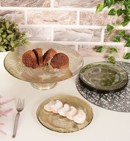 Set platouri servire desert, Hermia, 330SBL1119, Farfurie: 21 cm (6 bucăți), Fumuriu