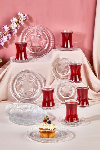Set pentru ceai, Hermia, 337GLZ1134, Farfurie: 12 x 12 cm (6 bucăți), Transparent