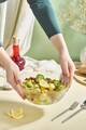 Bol de salată din sticlă, Hermia, 337GLZ1175, Cu ramă aurie, Transparent