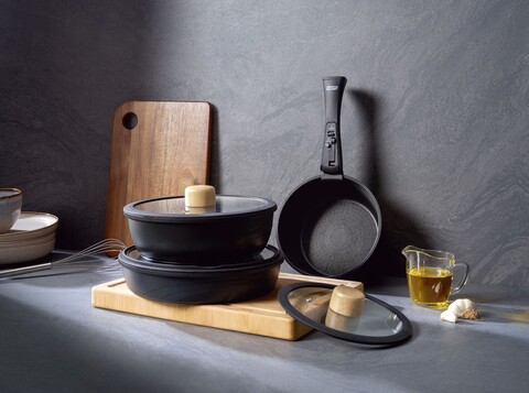 Set vase pentru gatit, Hermia, 343HNG1102, Baza de indicție, Negru