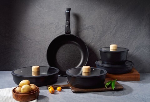 Set vase pentru gatit, Hermia, 343HNG1104, Baza de indicție, Negru