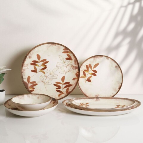 Serviciu de masa, Hermia, 387GRP1417, Farfurie: 20 x 20 x 4 cm (6 bucăți), Crem / Teracotă