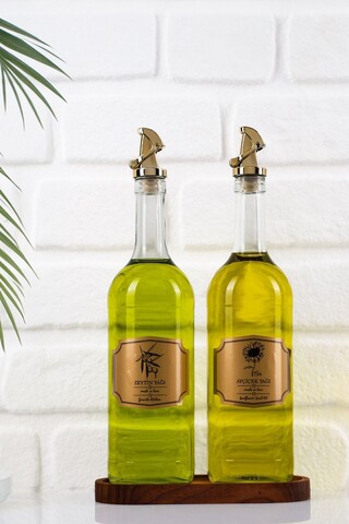 Set sticle dispenser ulei si otet, Hermia, 409PBH1416, Suport din lemn: (1 bucată), Transparent