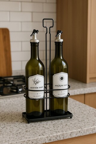 Set sticle dispenser ulei si otet, Hermia, 435SLW1106, Dimensiuni suport: 9 x 17 x 40 cm (1 bucată), Negru