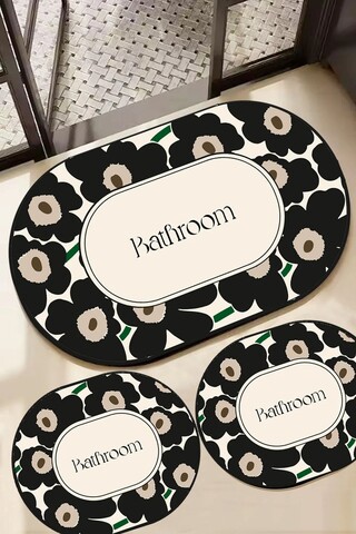 Set covorase de baie, L'essentiel Maison, Oweld, Ecru/Negru