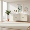 Consola, Hanah Home, Simple 150, 150x75x32 cm, White / Travertine / Gold