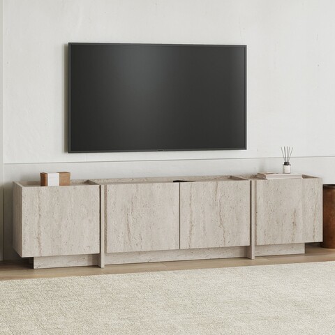 Comoda TV, Nordure, Lowen, 180x46x35 cm, Travertin