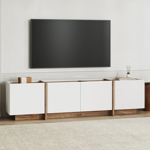 Comoda TV, Nordure, Lowen, 180x46x35 cm, Alb/Pin Atlantic