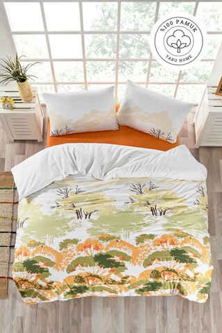 Lenjerie de pat pentru o persoana Single XXL (DE), L'essentiel Maison, Spring, Alb / Portocaliu / Verde