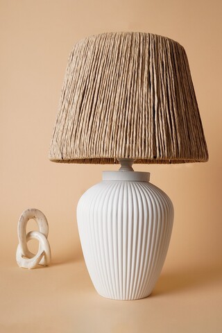 Lampa de masa, Opviq, 687HMY2296, Alb / Stejar