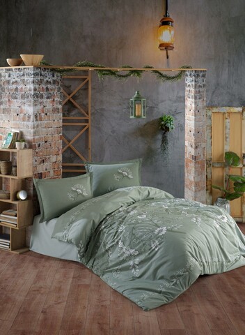Lenjerie de pat dubla Super King (EU) (IT), L'essentiel Maison, Mohana v1, Verde menta