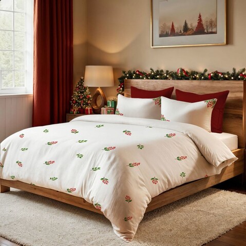 Lenjerie de pat pentru o persoana Single XXL (DE), 2 piese, L'essentiel Maison, Kokina, Alb / Verde / Roșu