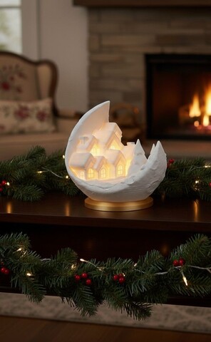 Suport lumanare, Moon Winter, 13x14x14 cm, Alb/Auriu