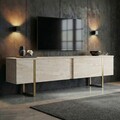 Comoda TV, Nordure, Onera, 180x50x30 cm, Travertin / Auriu