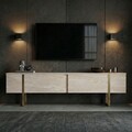 Comoda TV, Nordure, Onera, 180x50x30 cm, Travertin / Auriu