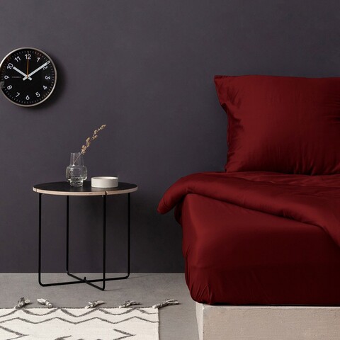 Cearceaf de pat cu elastic Satin Single (FR) (IT) (ES) DE), L'essentiel Maison, De Maroon, Maro