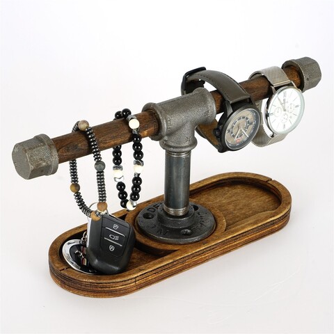 Suport pentru bijuterii, BORURAF266, 30x15x9 cm, Nuc / Argint