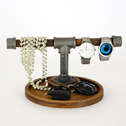 Suport pentru bijuterii, BORURAF268, 30x20x9 cm, Nuc / Argint