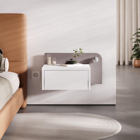 Noptiera, Hanah Home, Dotta, 52x28x30 cm, Alb / Mocha deschis