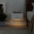 Noptiera, Hanah Home, Onda LED, 38.4x18.5x31 cm, Alb / Stejar
