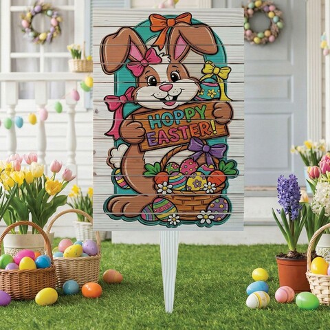 Semn de curte, Hoppy Easter Bunny, 38x58 cm, Multicolor