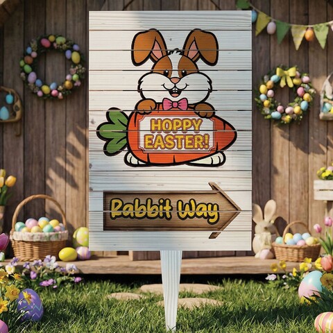 Semn de curte, Easter Rabbit Way, 38x58 cm, Multicolor