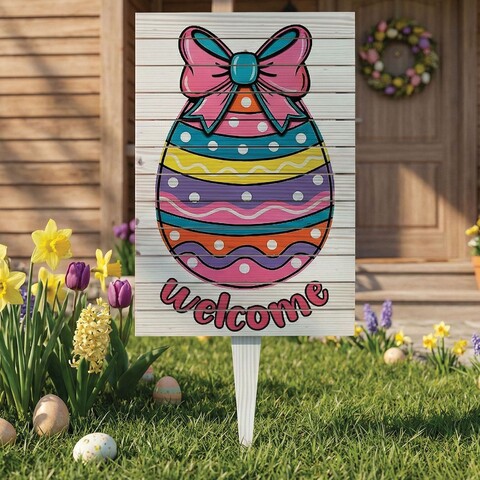 Semn de curte, Easter Welcome Egg, 38x58 cm, Multicolor