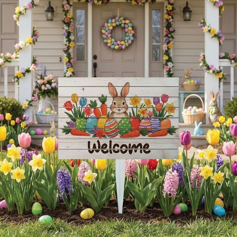 Semn de curte, Spring Garden Bunny, 58x38 cm, Multicolor