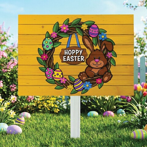 Semn de curte, Easter Hanging Sign, 58x38 cm, Multicolor