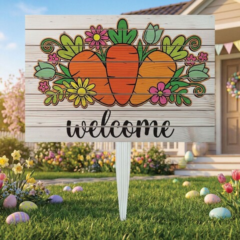 Semn de curte, Carrots & Blooms, 58x38 cm, Multicolor