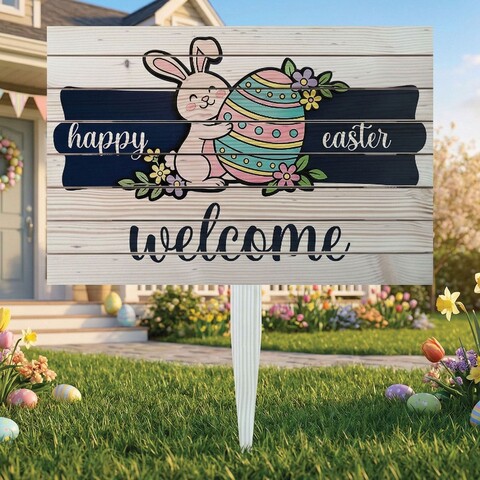 Semn de curte, Easter Welcome Bunny, 58x38 cm, Multicolor