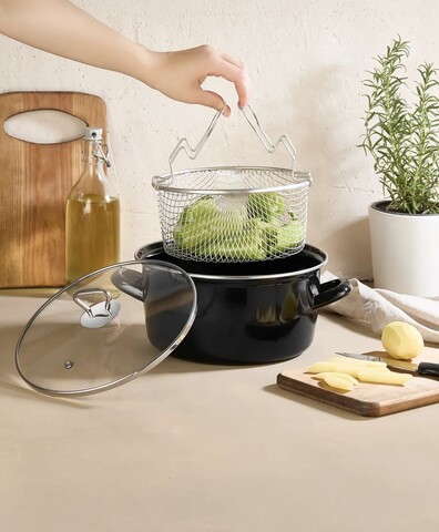 Oala, Hermia, 960DYN1312, Capac de sticlă (1 bucată), Negru