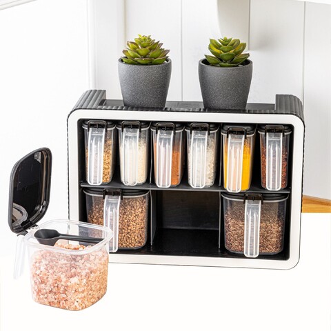 Set recipiente pentru condimente, Hermia, 964FRM5627, Dimensiune: 4,5 x 10 x 8,7 cm / 250 ml (6 bucăți), Antracit