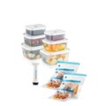 Set cutie de depozitare și pungă pentru depozitarea alimentelor, Hermia, 964FRM5785, Dimensiuni cutie de depozitare: 13,7 x 17,6 x 8 cm / 950 ml (2 bucăți), Transparent