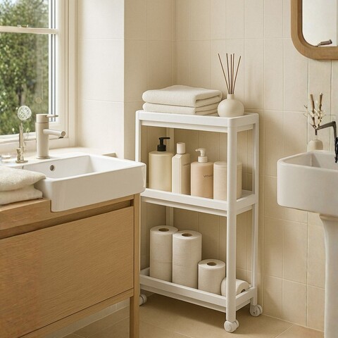 Raft multifuncțional din plastic, 242347, 54x18x102 cm, Alb