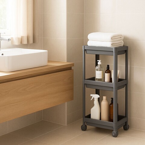 Raft multifuncțional din plastic, 242342, 36x23x71 cm, Gri