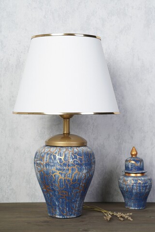 Lampa de masa, Opviq, 687HMY2159, Albastru/Alb