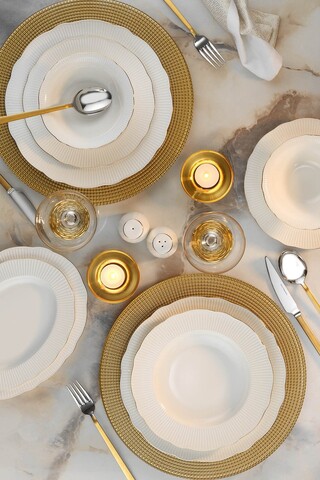 Serviciu de masa, Hermia, 710KTP9736, Farfurie: 23 cm (6 bucăți), Alb/Auriu