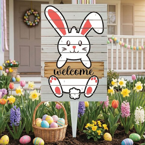 Semn de curte, White Rabbit, 38x58 cm, Multicolor