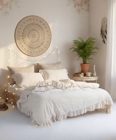 Lenjerie de pat pentru o persoana (DE), L'essentiel Maison, Leila, Crem