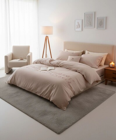 Lenjerie de pat dubla King (FR), L'essentiel Maison, Brise Printaniere, Roz prafuit