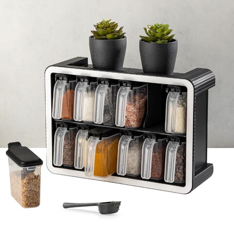 Set recipiente pentru condimente, Hermia, 964FRM5626, Dimensiune: 4,5 x 10 x 8,7 cm / 250 ml (12 bucăți), Antracit