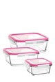 Set cutie de depozitare din sticla, Hermia, 990LAV1803, Dimensiuni cutie medie de depozitare: 14,2 x 14,2 x 5,9 cm / 720 ml (1 bucată), Roz